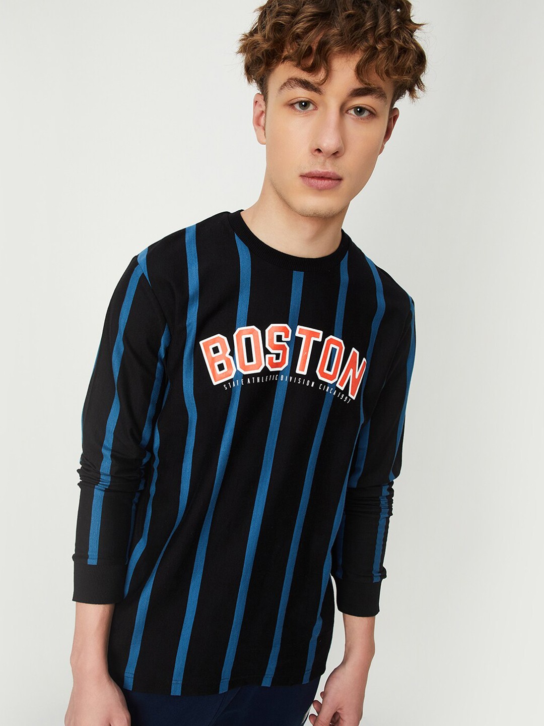 

max Striped Pure Cotton Casual T-shirt, Black