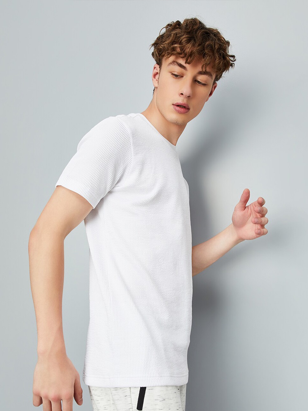 

max Ribbed Round Neck T-shirt, White