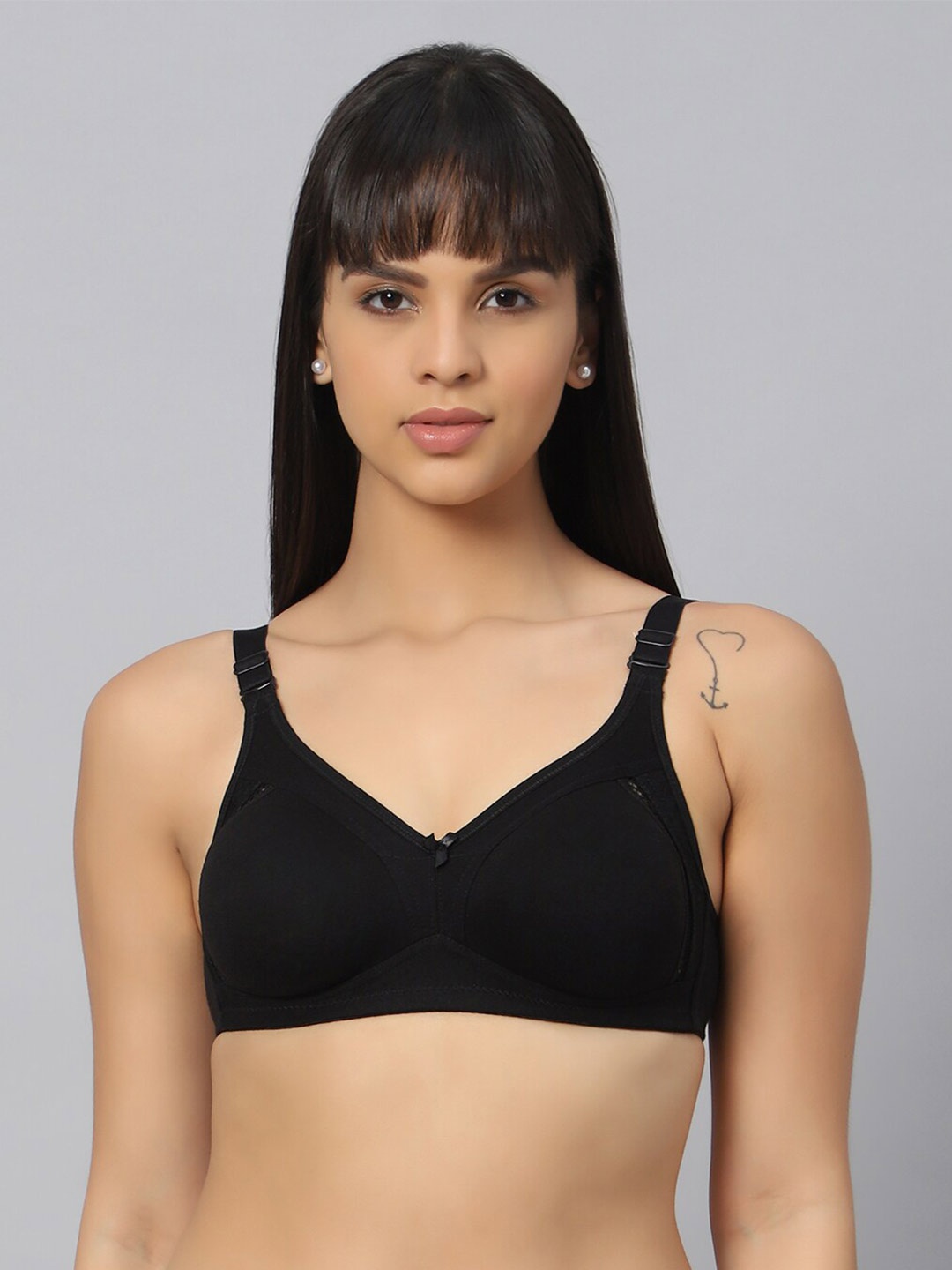 

Bluenixie Seamless Full Coverage Cotton T-shirt Bra, Black