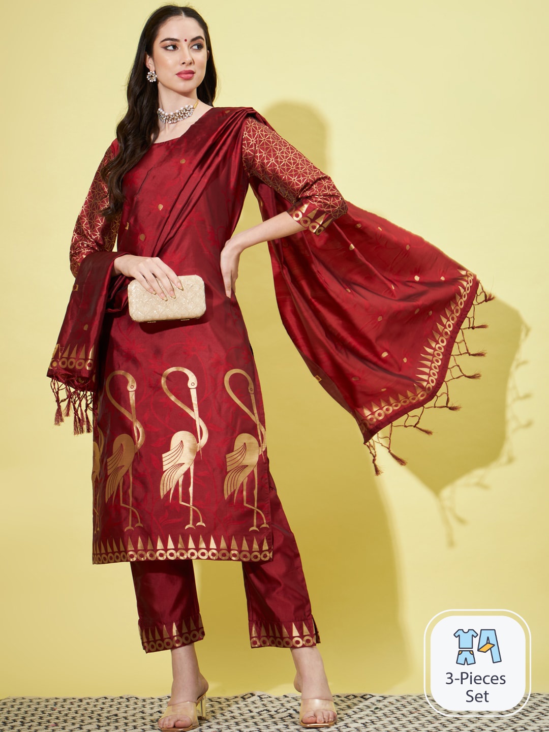 

PPTOSS Woven Design Regular Kurta With Trousers & Dupatta, Maroon