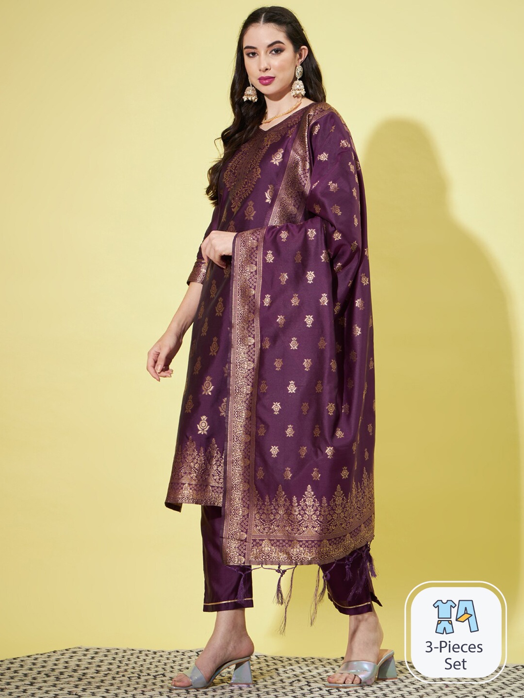 

PPTOSS Ethnic Motifs Woven Design Regular Kurta With Trousers & With Dupatta, Purple