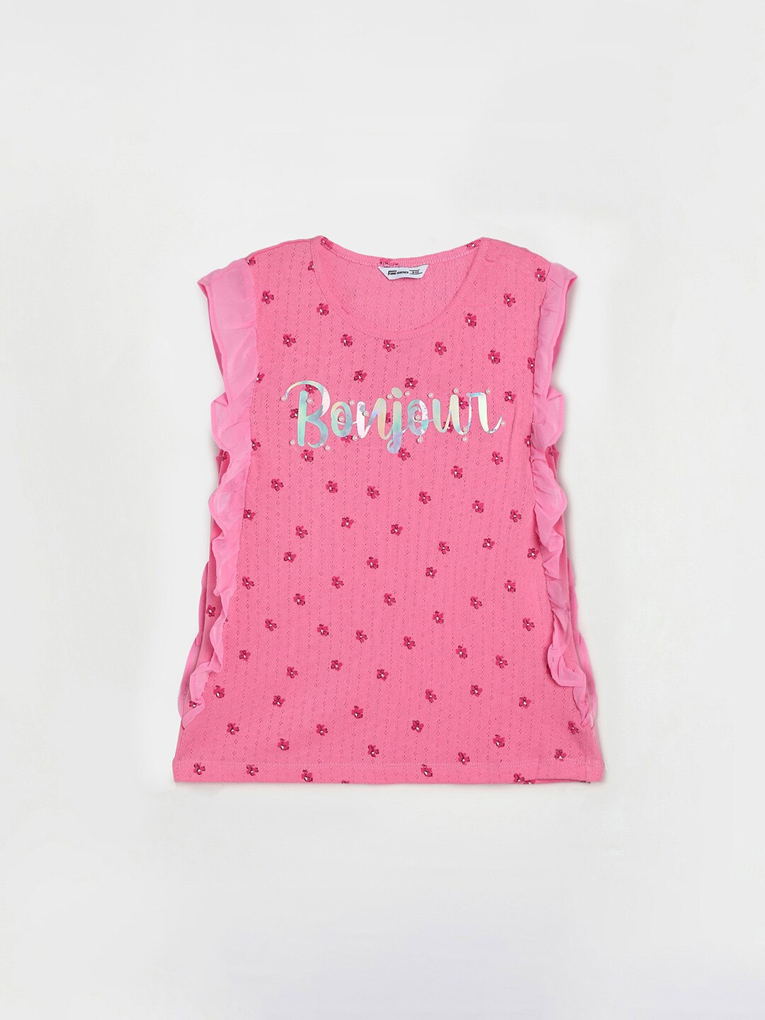 

Fame Forever by Lifestyle Girls Floral Printed Embellished Pure Cotton T-shirt, Pink