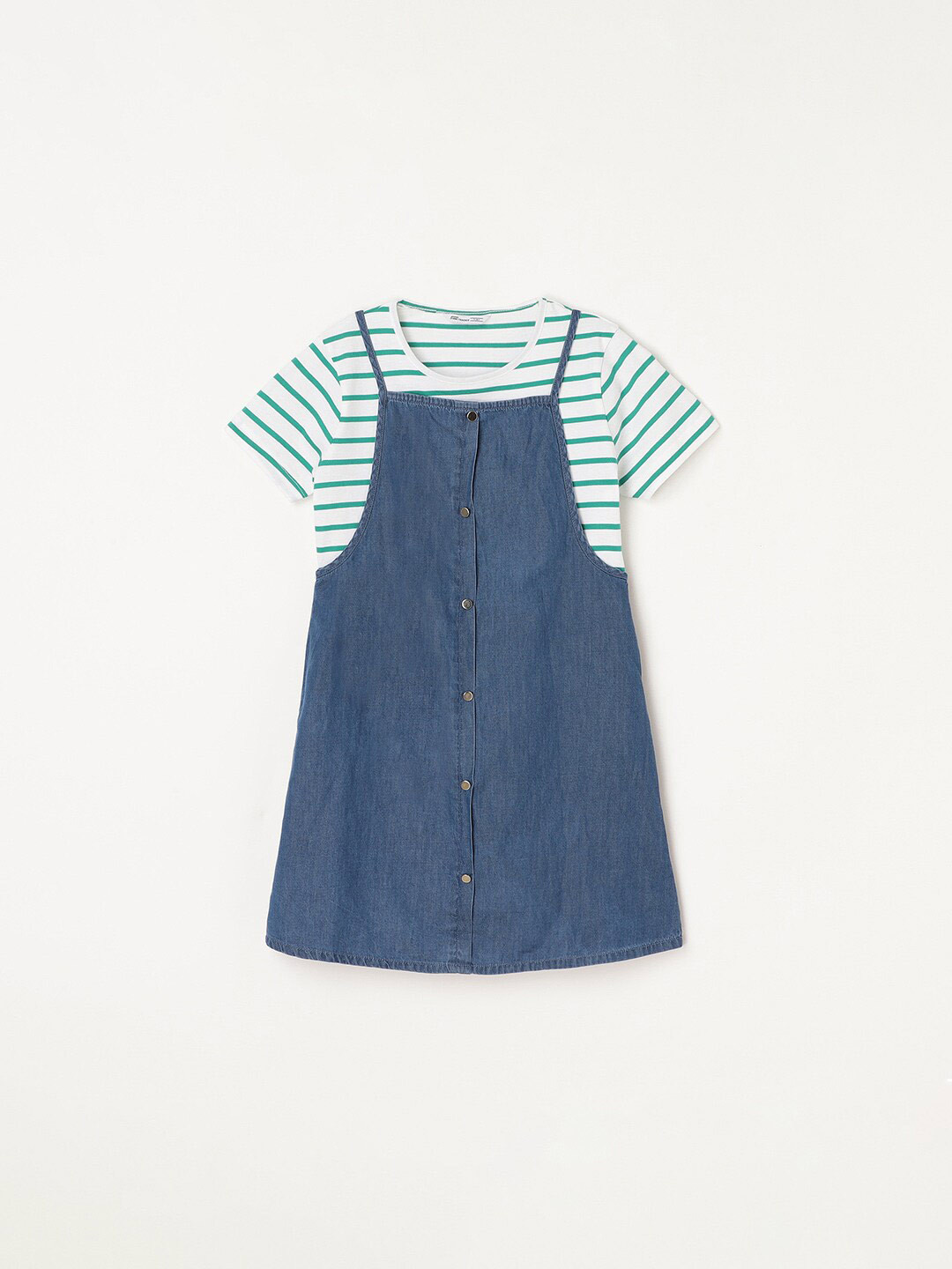 

Fame Forever by Lifestyle Girls Pure Cotton Pinafore Dress With Tshirt, Blue