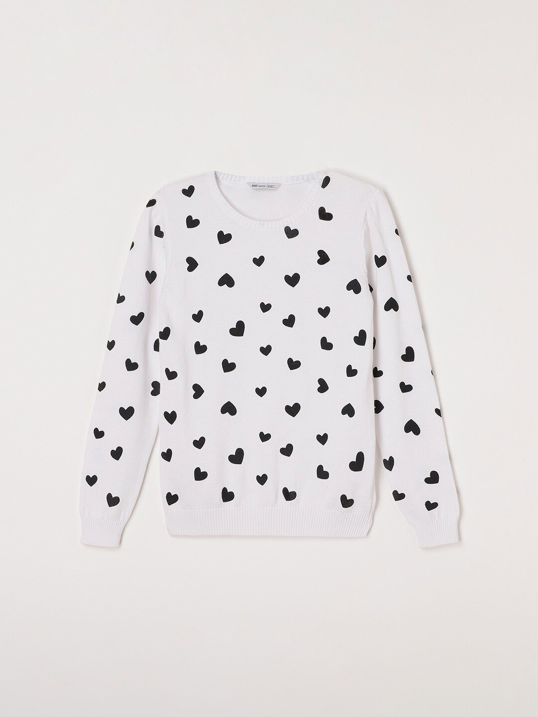 

Fame Forever by Lifestyle Girls Conversational Printed Pure Cotton Pullover Sweater, Off white