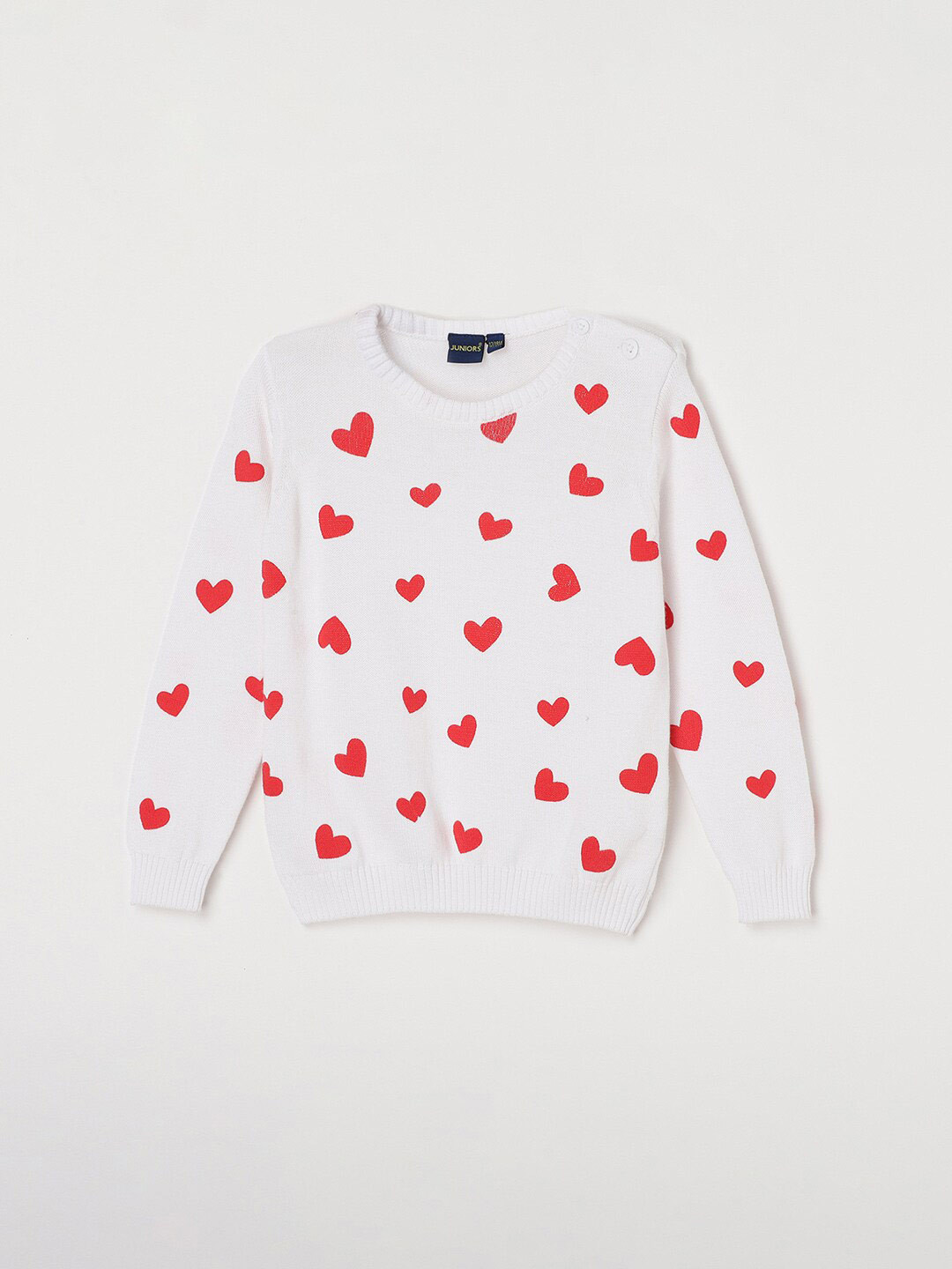 

Juniors by Lifestyle Girls Conversational Printed Pure Cotton Pullover Sweater, Off white