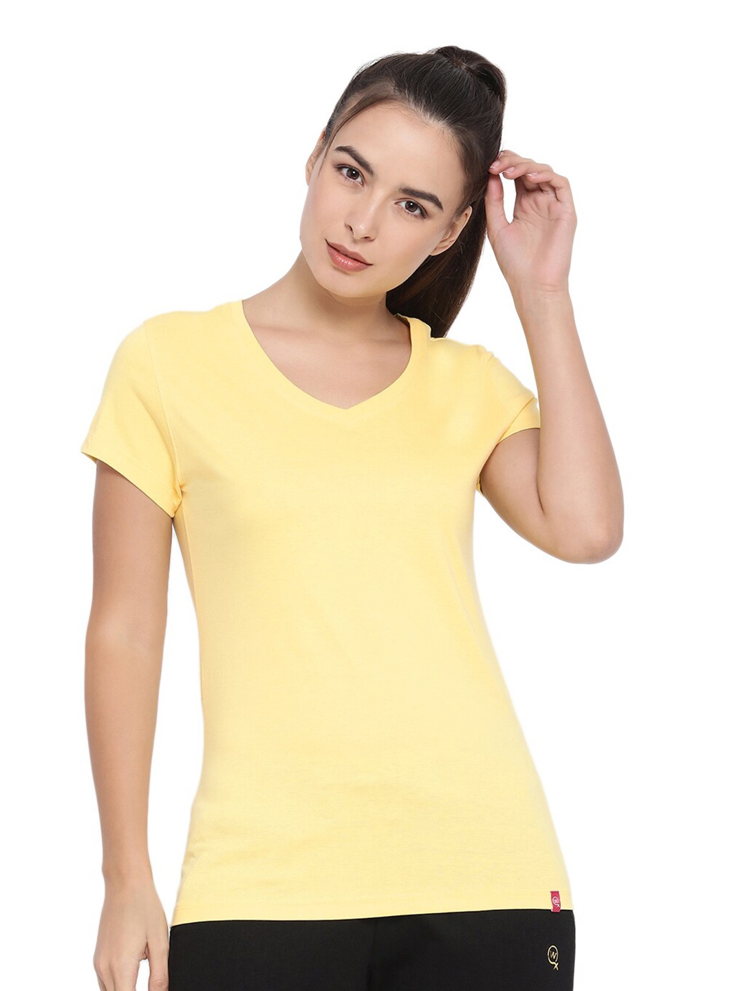 

Macrowoman W-Series V-Neck Short Sleeve Pure Cotton T-shirt, Yellow