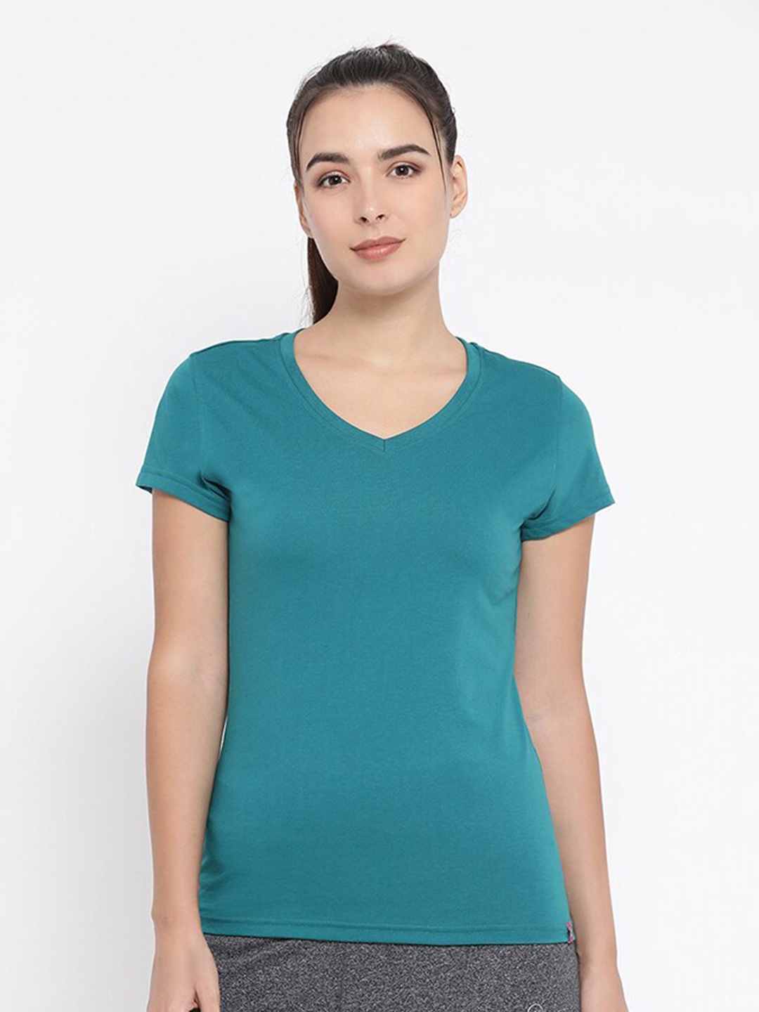 

Macrowoman W-Series V- Neck Pure Cotton Casual T-shirt, Green