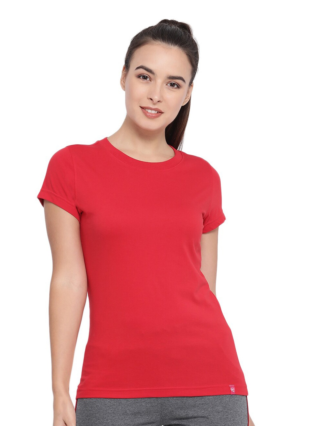 

Macrowoman W-Series Round Neck Pure Cotton Casual T-shirt, Coral