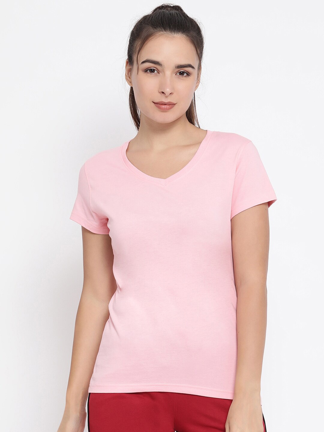 

Macrowoman W-Series V-Neck Short Sleeves Cotton T-shirt, Pink