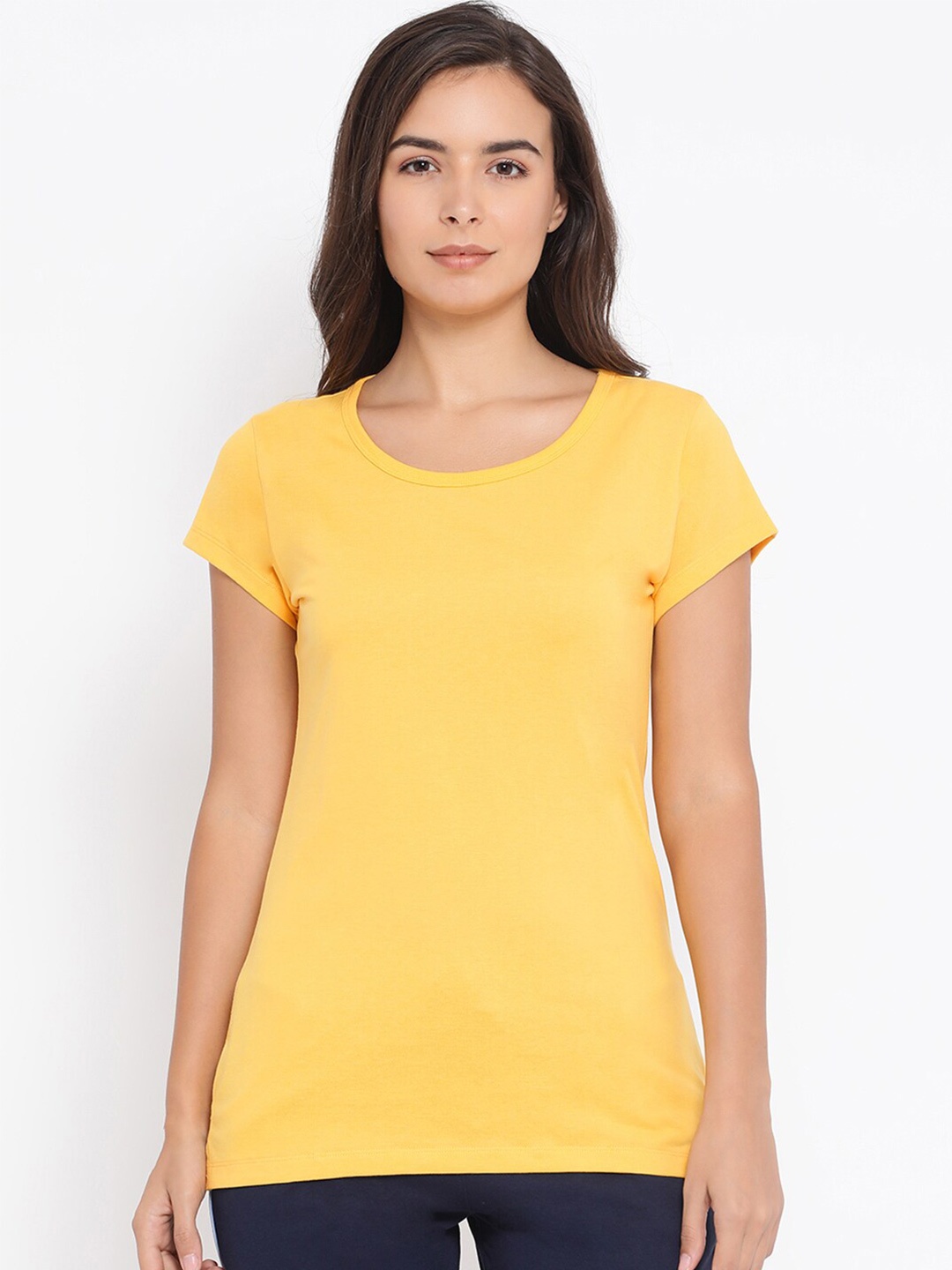 

Macrowoman W-Series Round Neck Cotton T-shirt, Yellow