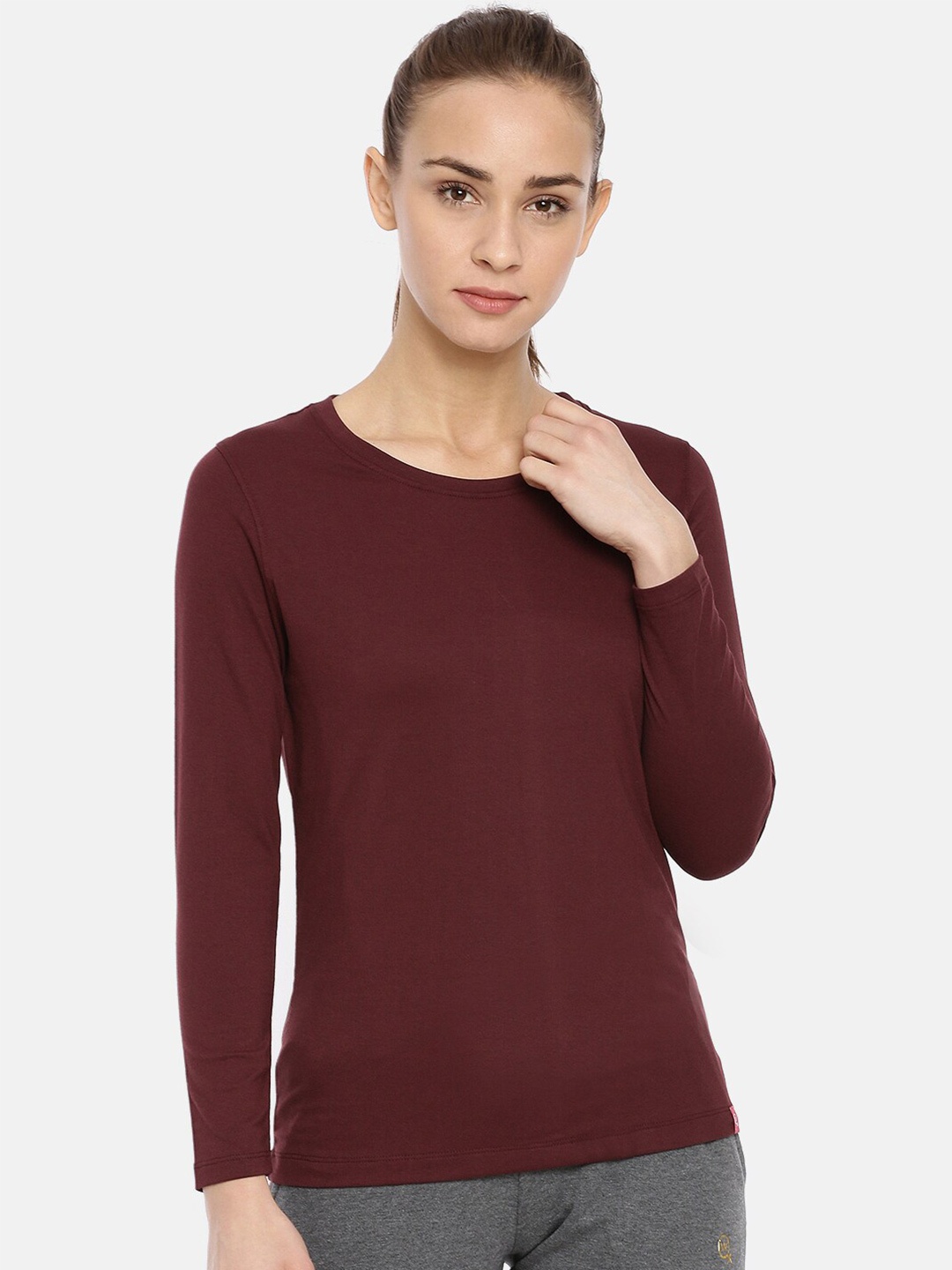 

Macrowoman W-Series Round Neck Cotton T-shirt, Burgundy