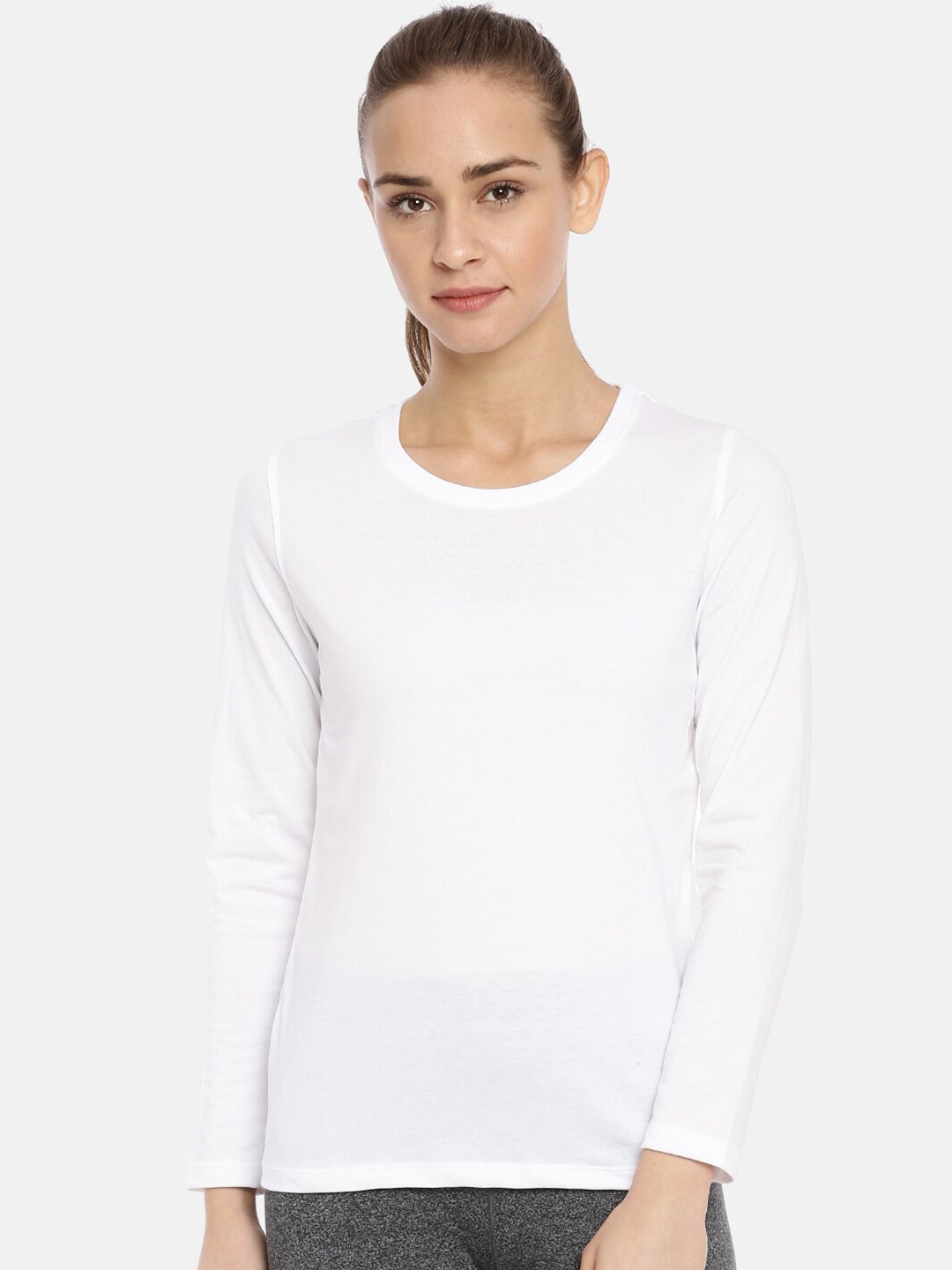 

Macrowoman W-Series Round Neck Long Sleeves Cotton T-shirt, White