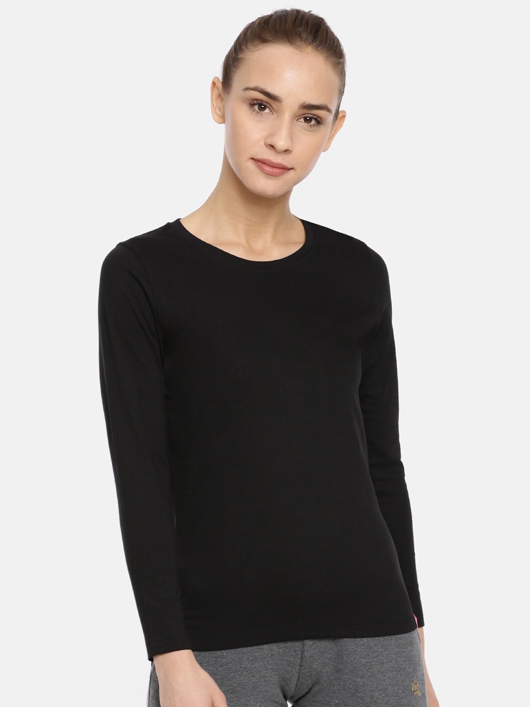 

Macrowoman W-Series Round Neck Pure Cotton Casual T-shirt, Black