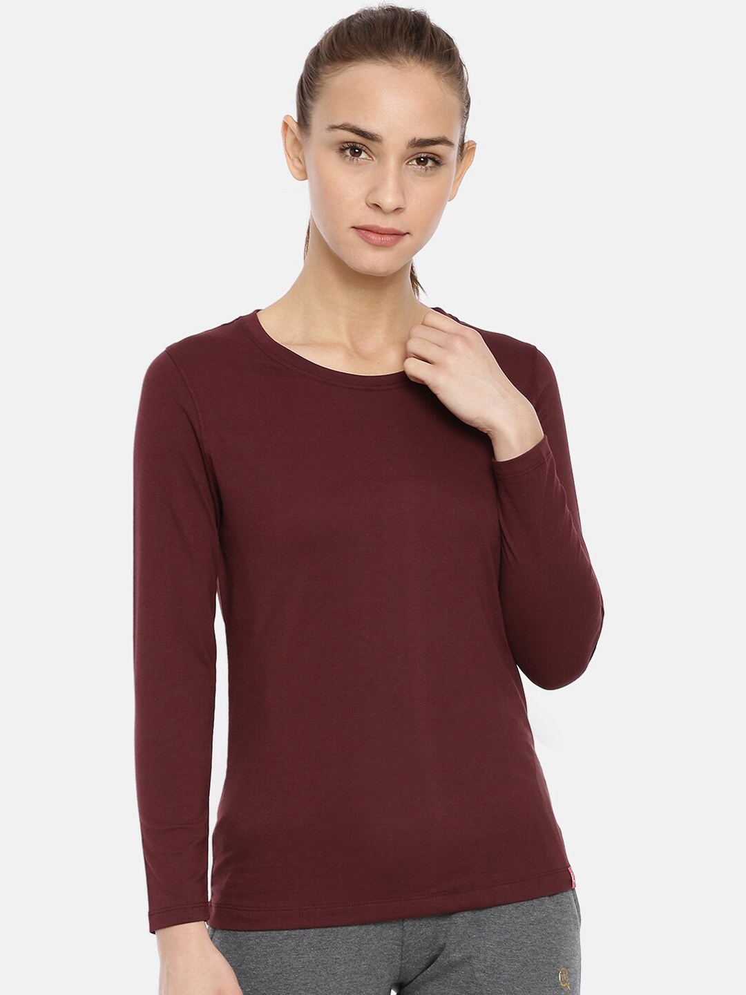 

Macrowoman W-Series Round Neck Cotton T-shirt, Burgundy