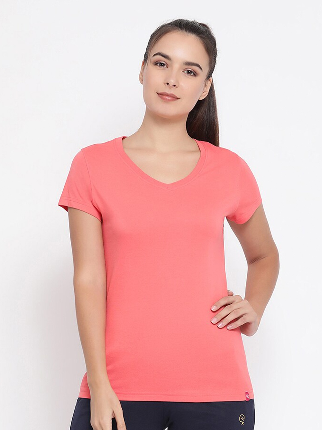 

Macrowoman W-Series V-Neck Cotton T-shirt, Coral