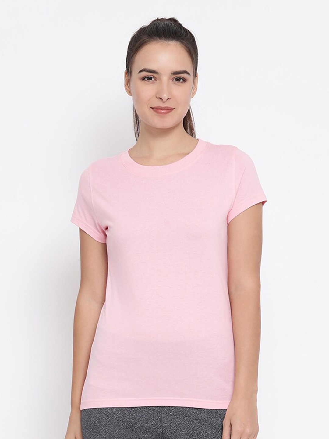 

Macrowoman W-Series Round Neck Short Sleeves Cotton T-shirt, Pink
