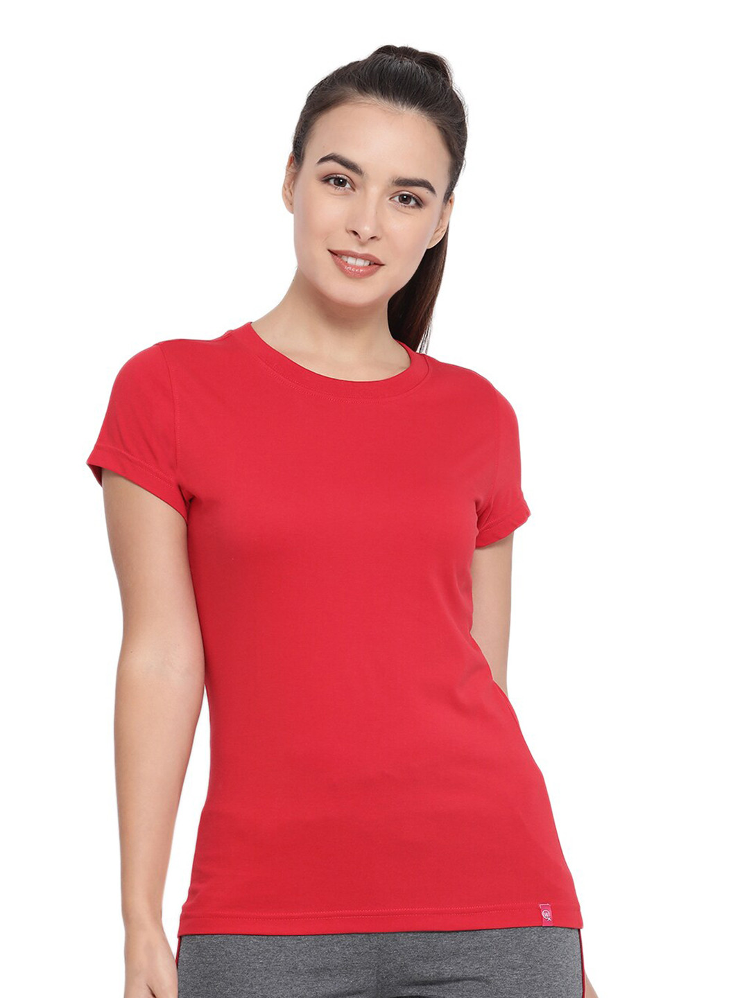 

Macrowoman W-Series Round Neck Cotton T-shirt, Coral