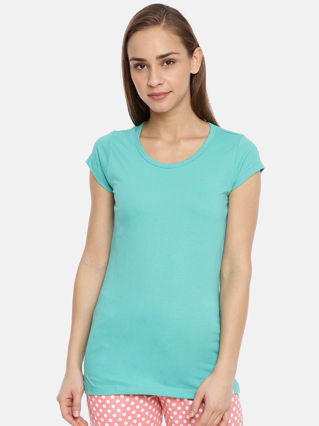 

Macrowoman W-Series Round Neck Short Sleeve Cotton T-Shirt, Turquoise blue