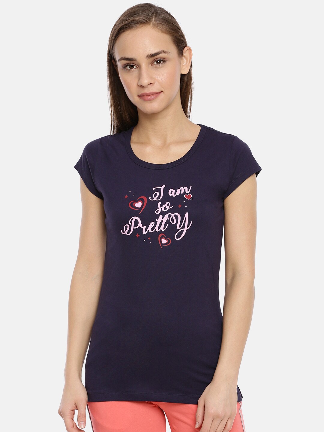 

Macrowoman W-Series Typography Printed Cotton T-shirt, Navy blue
