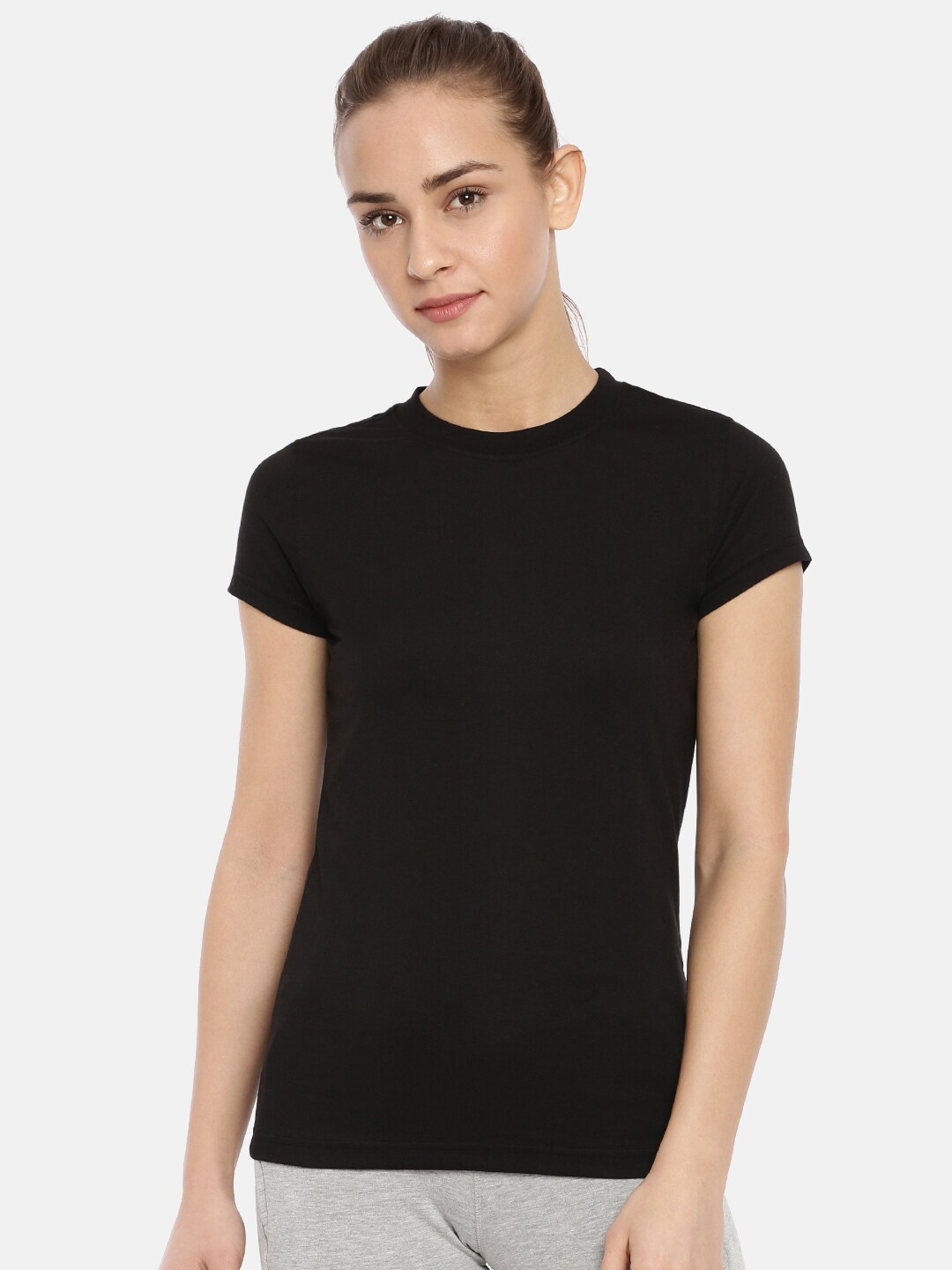 

Macrowoman W-Series Round Neck Pure Cotton Casual T-shirt, Black