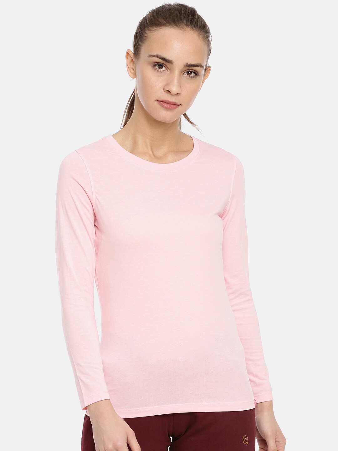 

Macrowoman W-Series Round Neck Short Sleeve Cotton T-Shirt, Pink