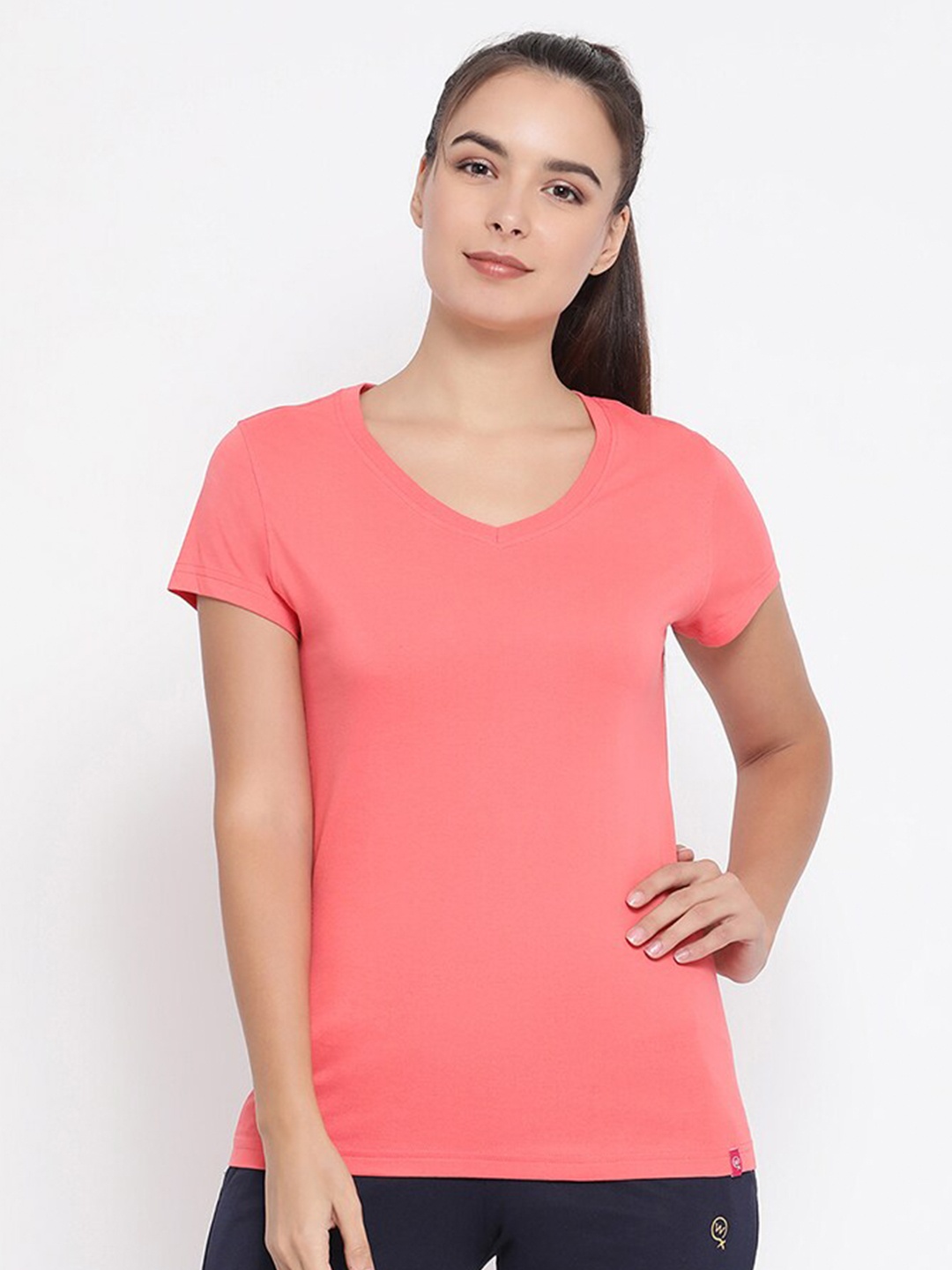 

Macrowoman W-Series V-Neck Cotton T-shirt, Coral