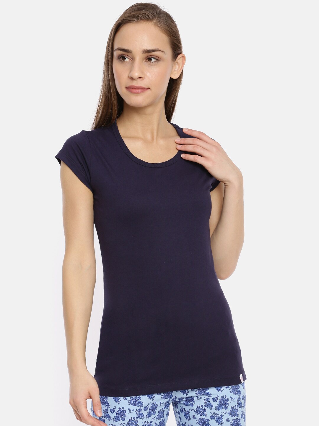 

Macrowoman W-Series Round Neck Pure Cotton Casual T-shirt, Navy blue