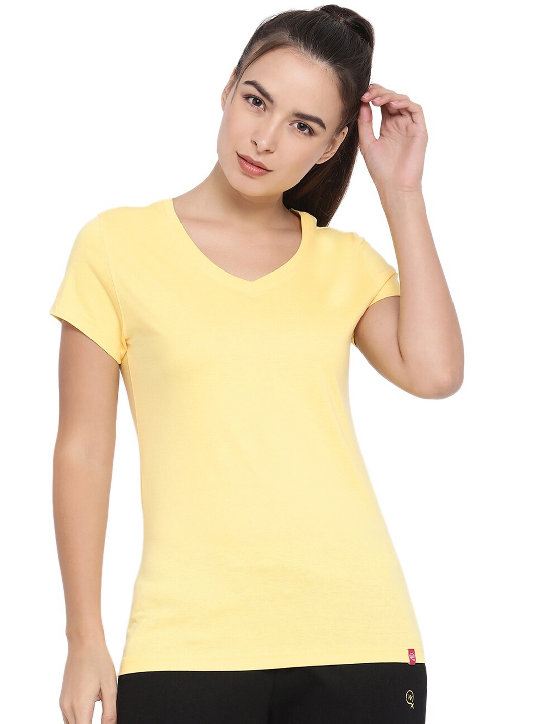 

Macrowoman W-Series V-Neck Short Sleeve Cotton T-shirt, Yellow