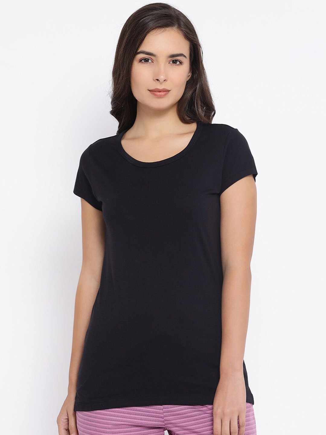

Macrowoman W-Series Round Neck Short Sleeve Cotton T-Shirt, Black