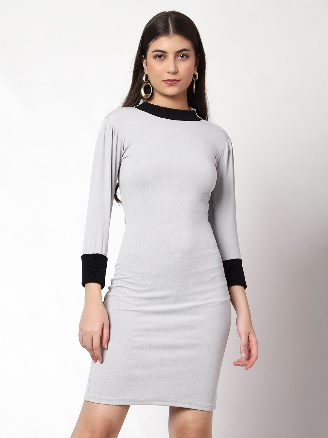 

Prettify High Neck Bodycon Dress, Grey