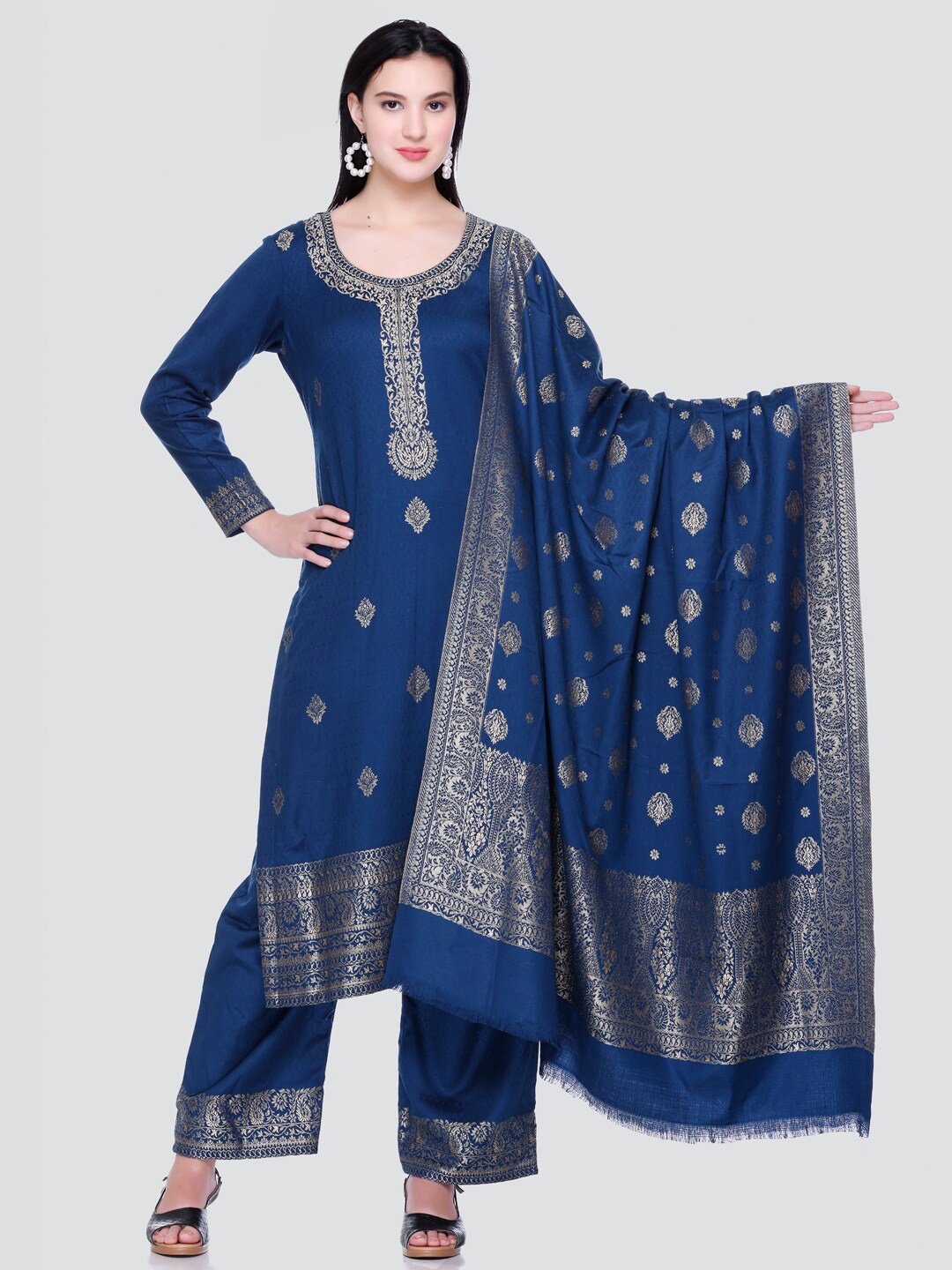 

KIDAR Ethnic Motifs Woven Design Unstitched Dress Material, Blue