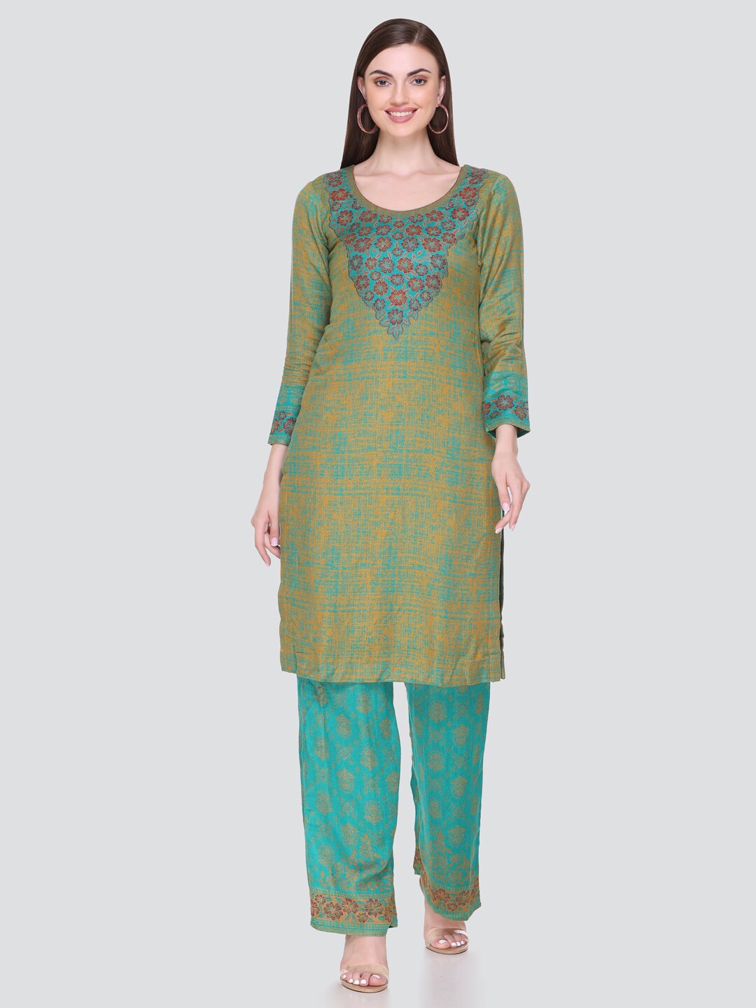 

KIDAR Woven Design Unstitched Dress Material, Green