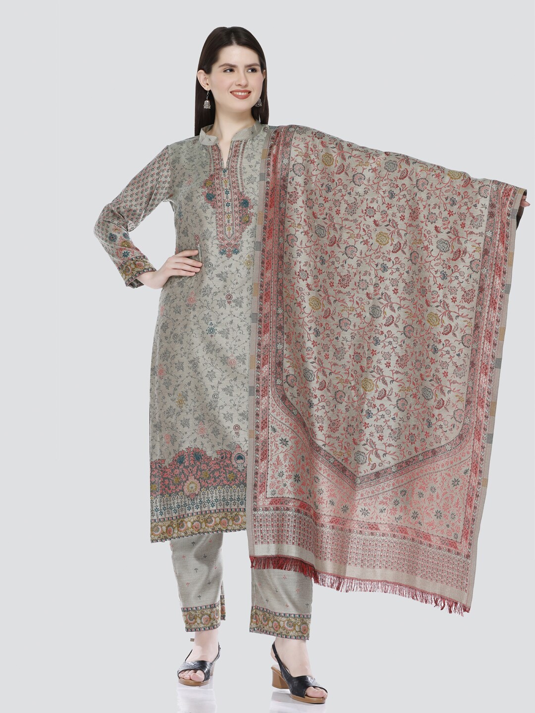 

KIDAR Ethnic Motifs Woven Design Unstitched Dress Material, Grey