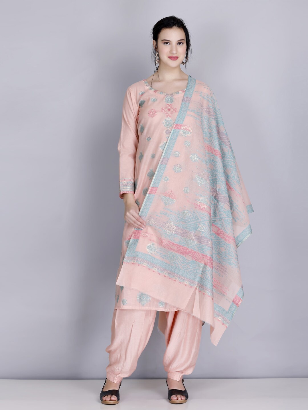 

KIDAR Ethnic Motifs Printed Unstitched Dress Material, Pink