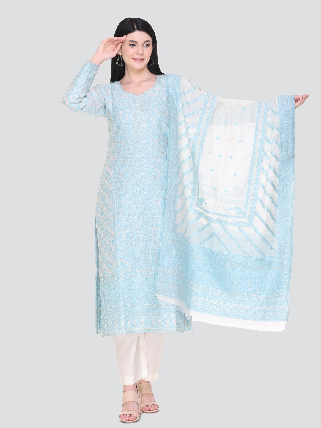 

KIDAR Ethnic Motifs Woven Design Unstitched Dress Material, Blue