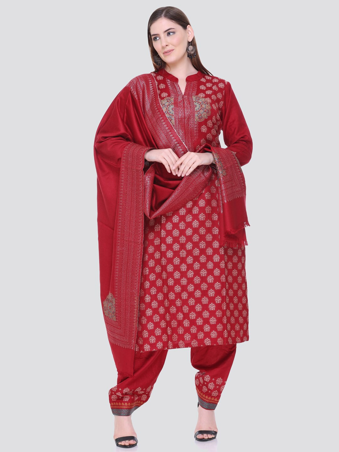 

KIDAR Ethnic Motifs Printed Unstitched Dress Material, Maroon