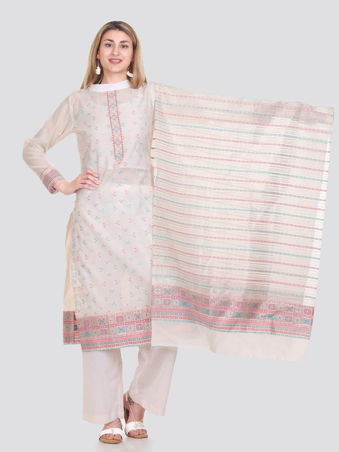 

KIDAR Unstitched Dress Material, White