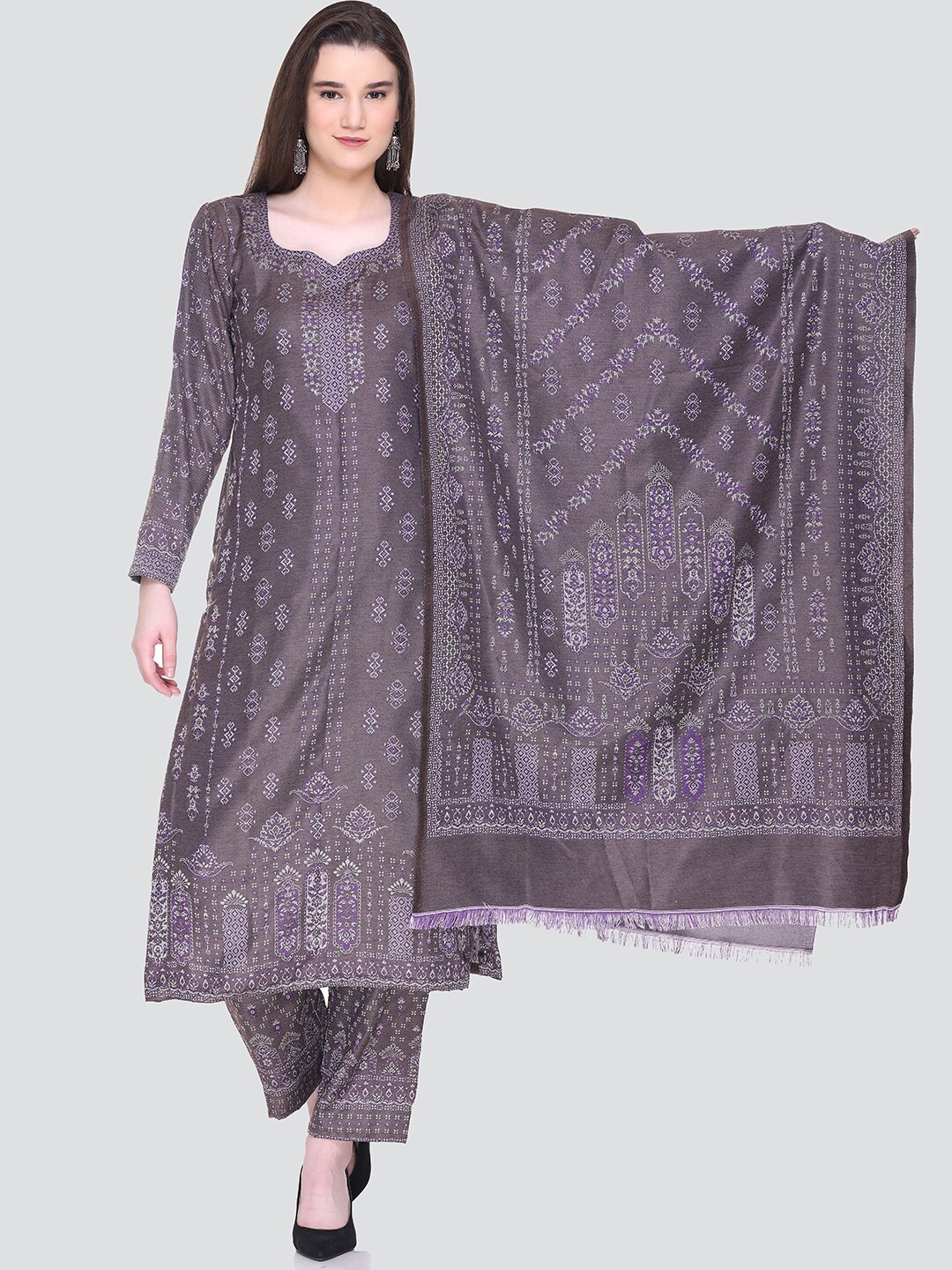 

KIDAR Ethnic Motifs Printed Unstitched Dress Material, Grey
