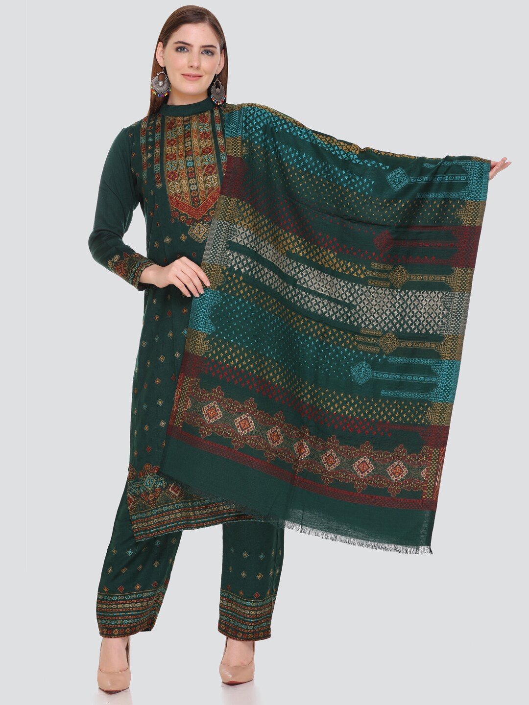 

KIDAR Geometric Woven Design Unstitched Dress Material, Green