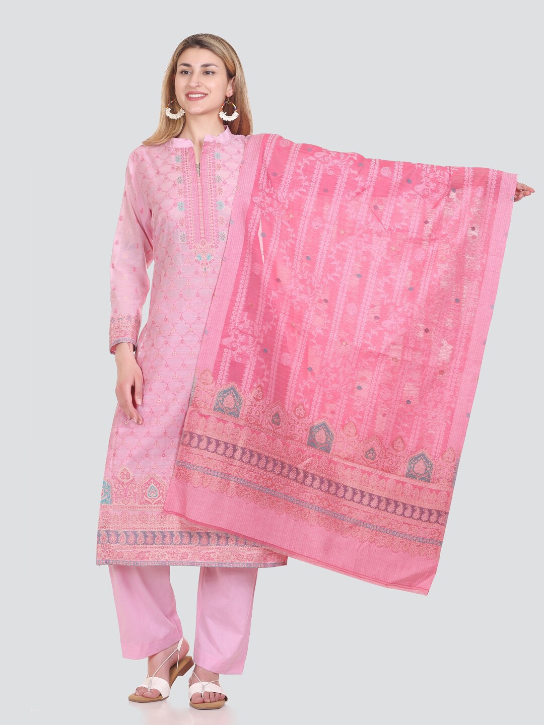 

KIDAR Floral Printed Unstitched Dress Material, Pink