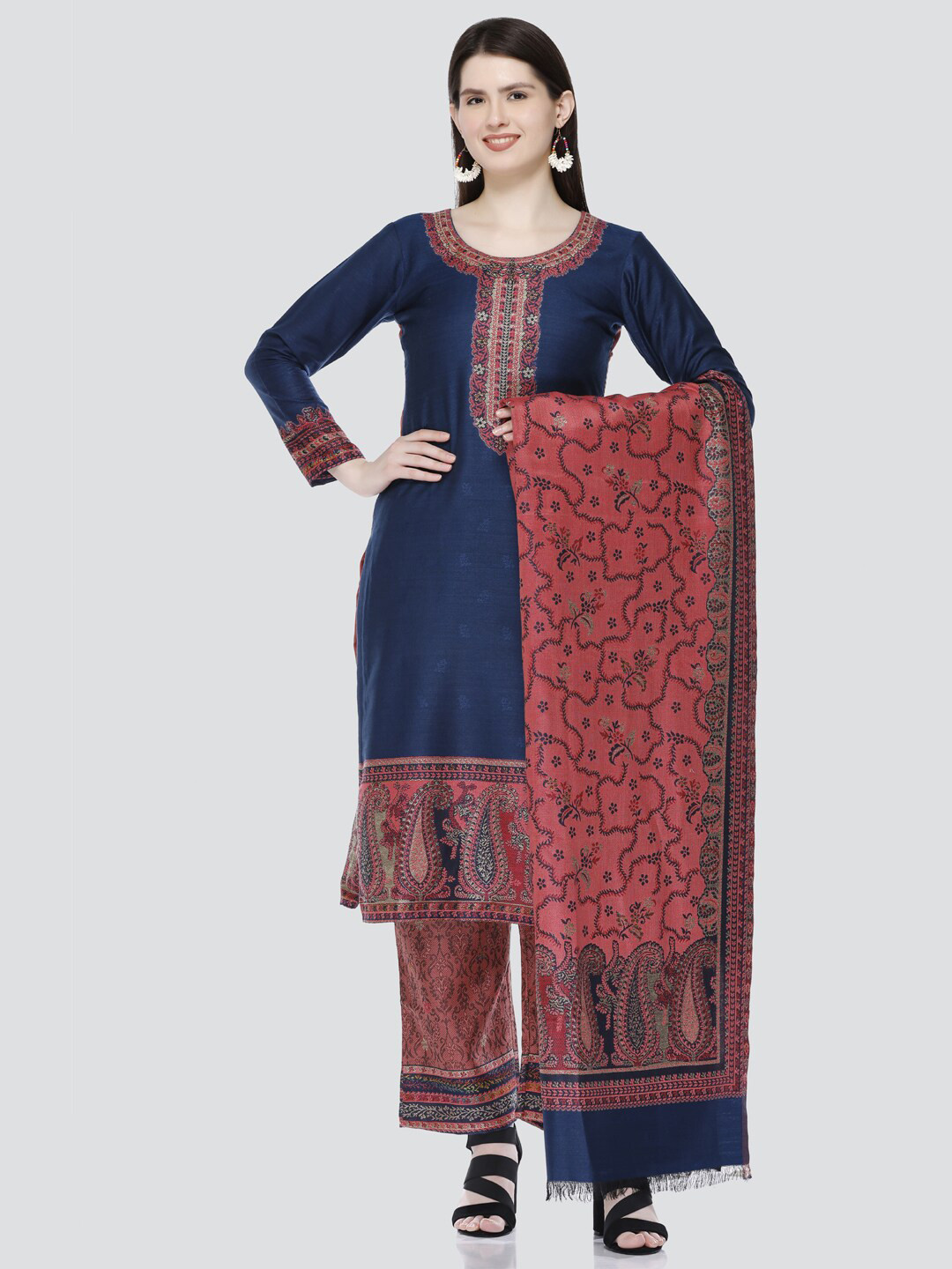 

KIDAR Woven design Unstitched Dress Material, Navy blue