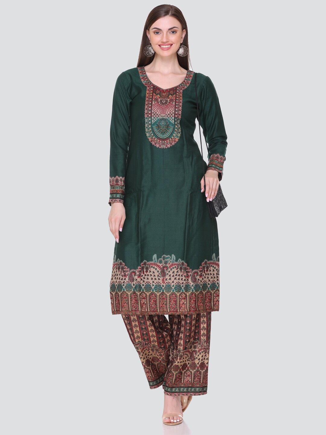 

KIDAR Ethnic Motifs Woven Design Unstitched Dress Material, Green