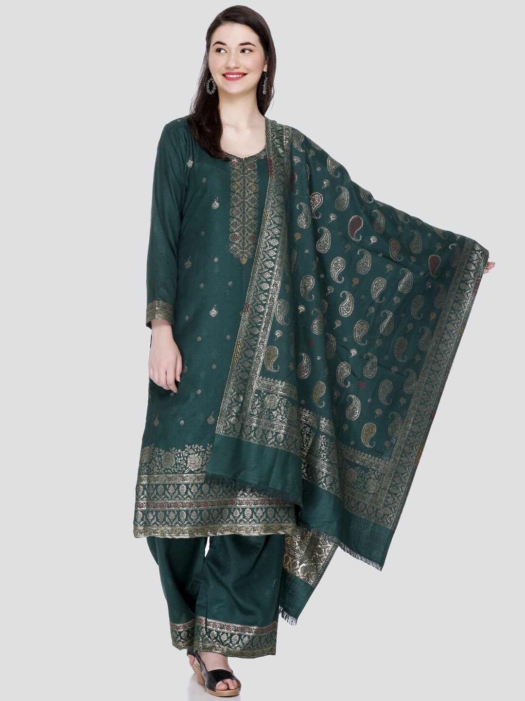 

KIDAR Ethnic Motifs Woven Design Unstitched Dress Material, Green