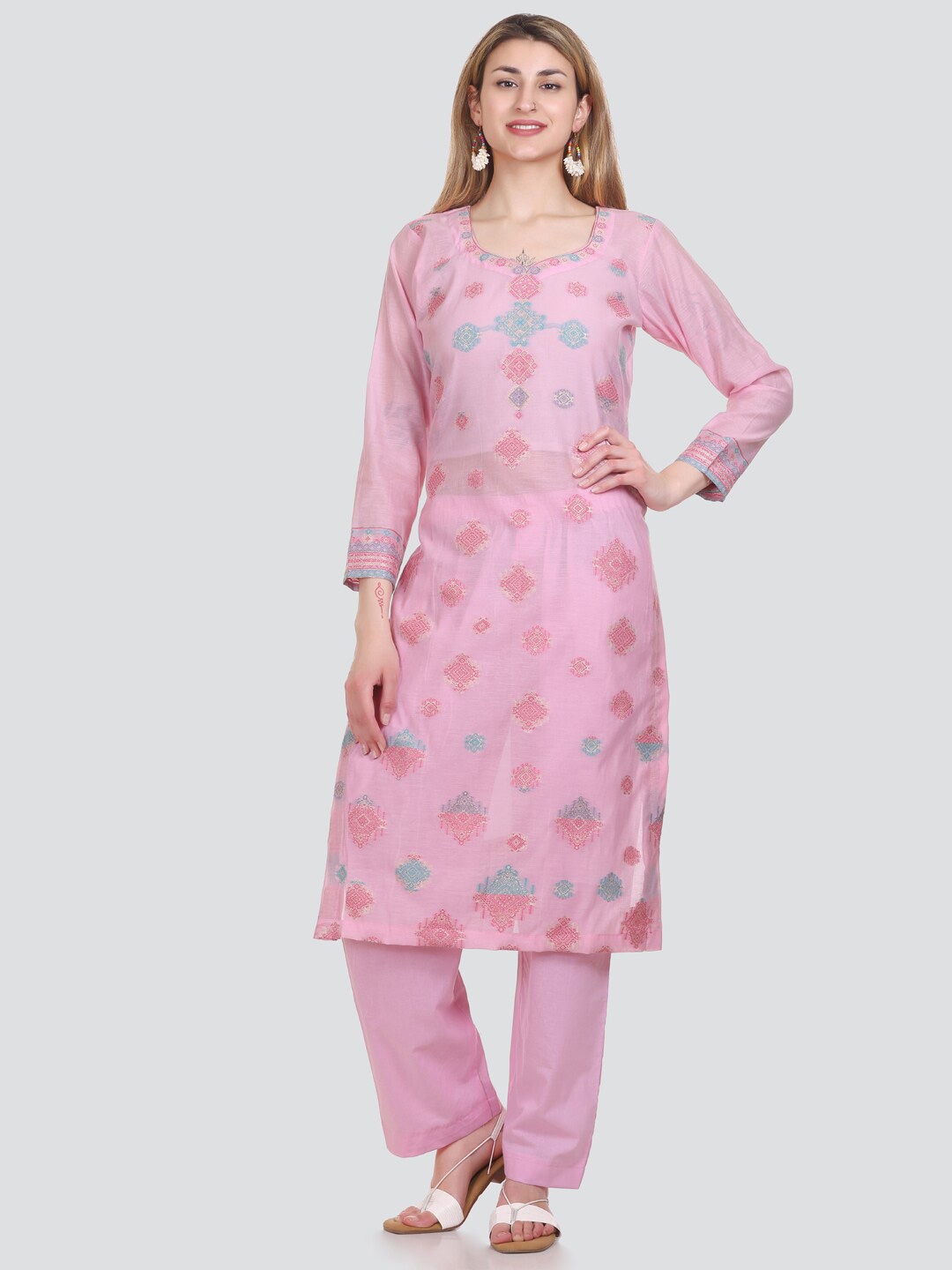 

KIDAR Ethnic Motifs Woven Design Unstitched Dress Material, Pink