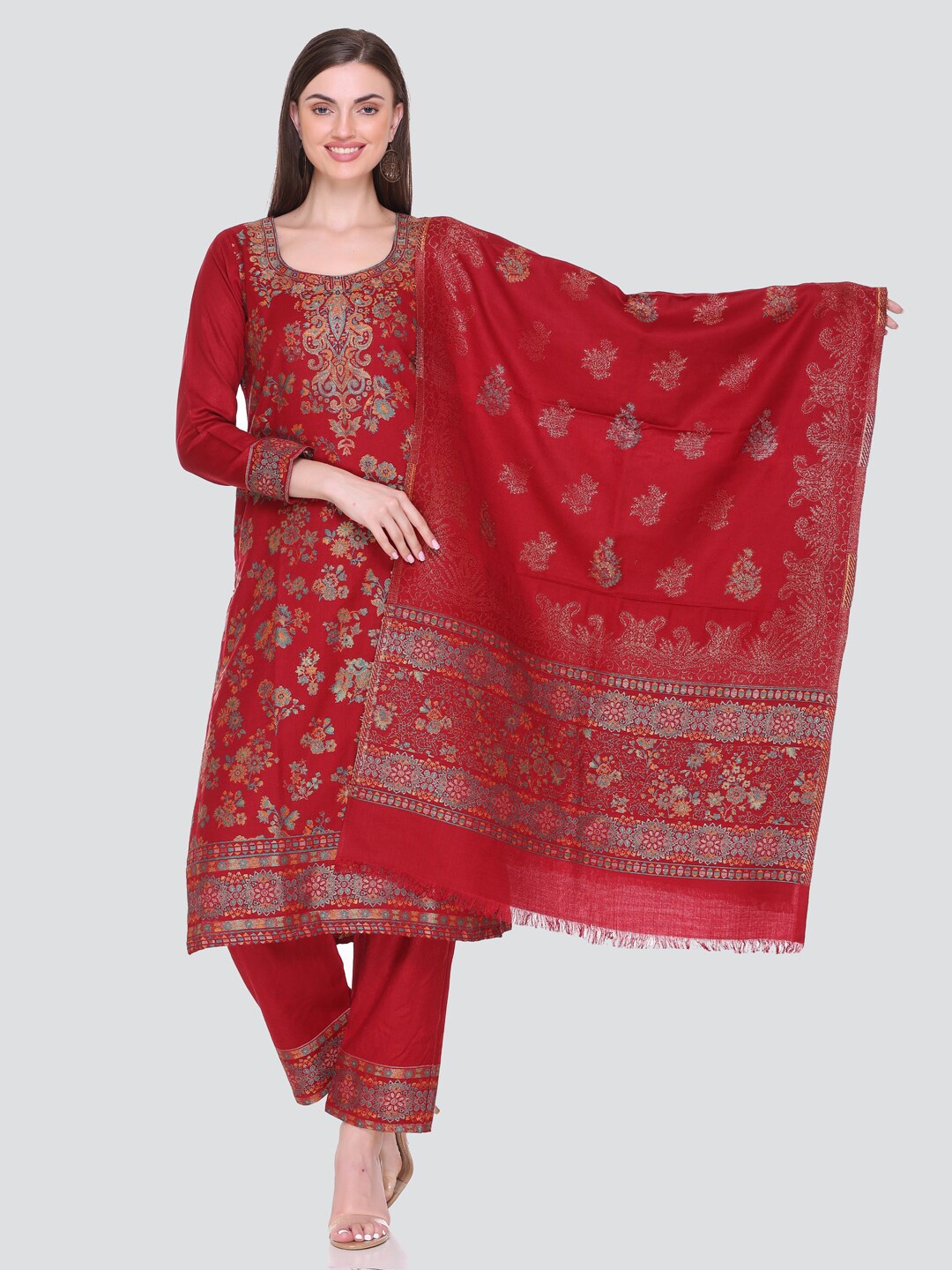 

KIDAR Ethnic Motifs Woven Design Unstitched Dress Material, Maroon