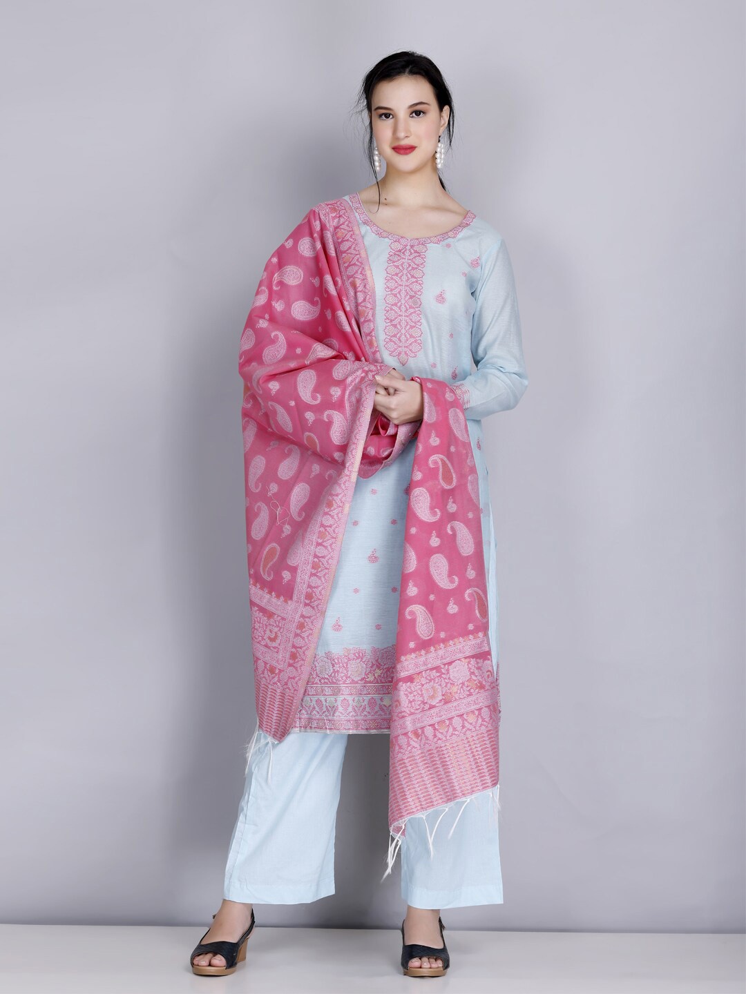 

KIDAR Ethnic Motifs Printed Unstitched Dress Material, Blue