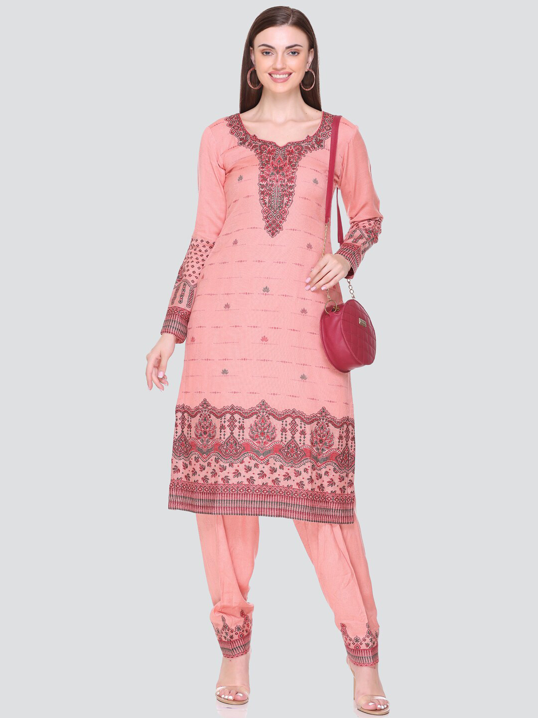 

KIDAR Ethnic Motifs Woven Design Unstitched Dress Material, Pink
