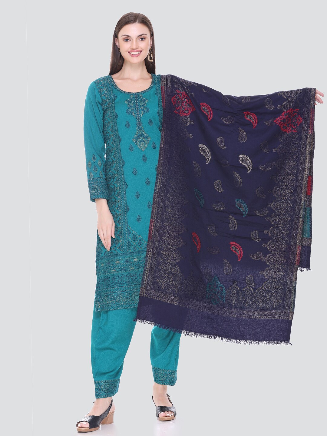 

KIDAR Ethnic Motifs Printed Unstitched Dress Material, Green