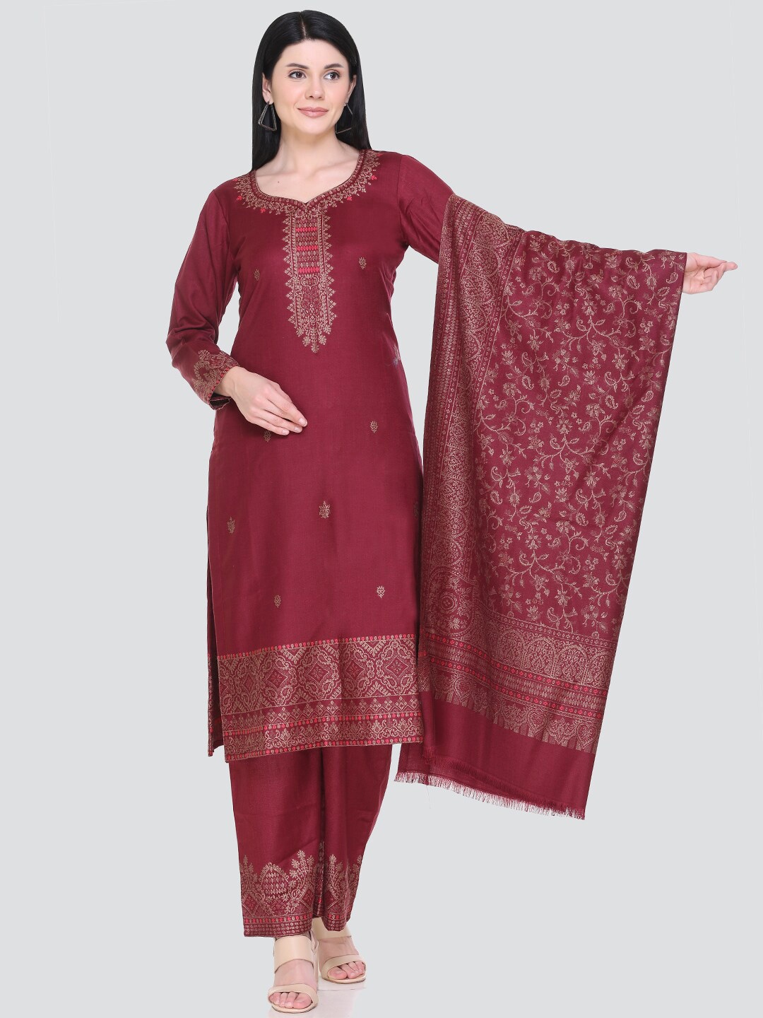 

KIDAR Woven Design Zari Unstitched Dress Material, Brown
