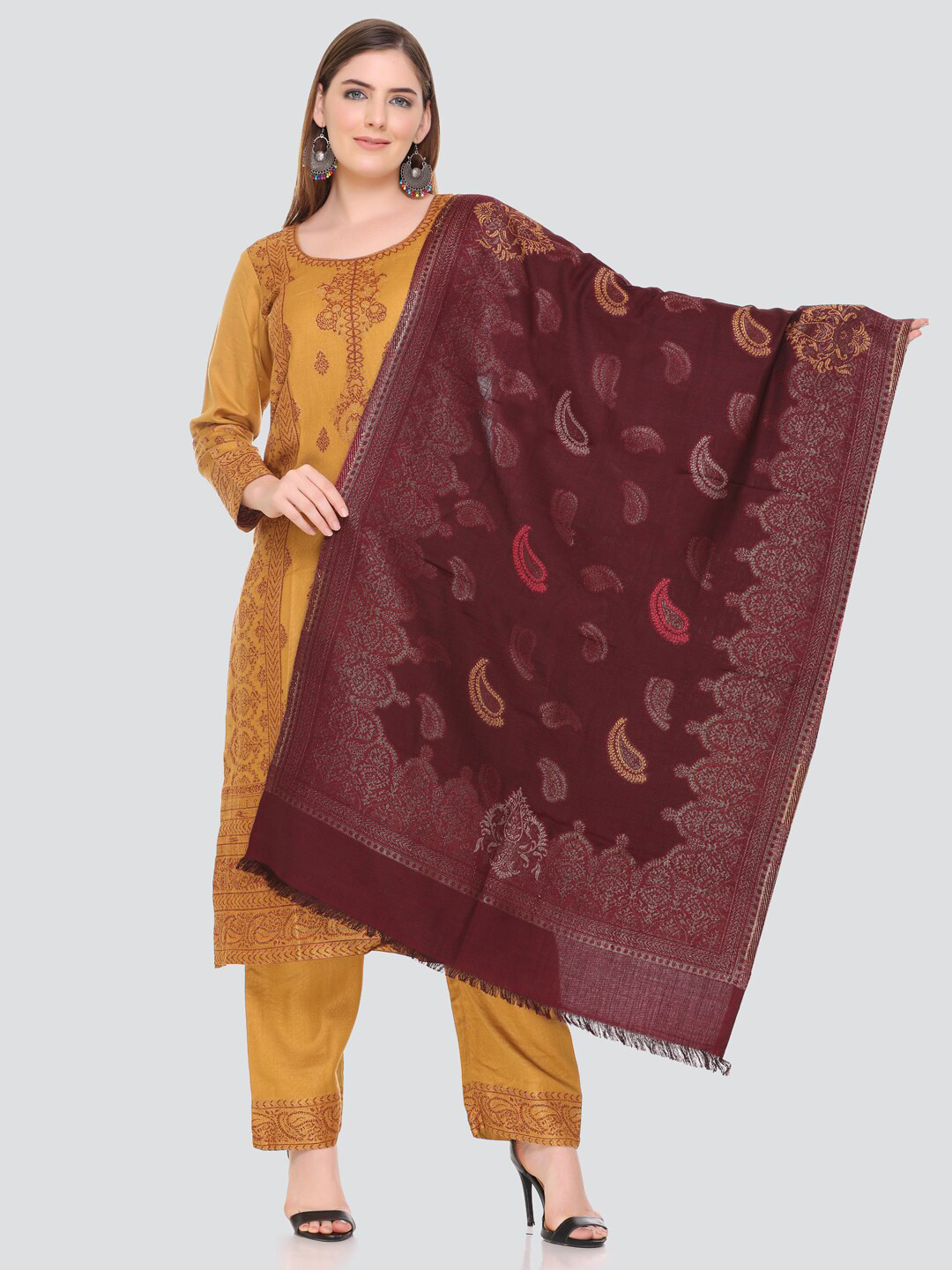 

KIDAR Ethnic Motifs Woven Design Unstitched Dress Material, Mustard
